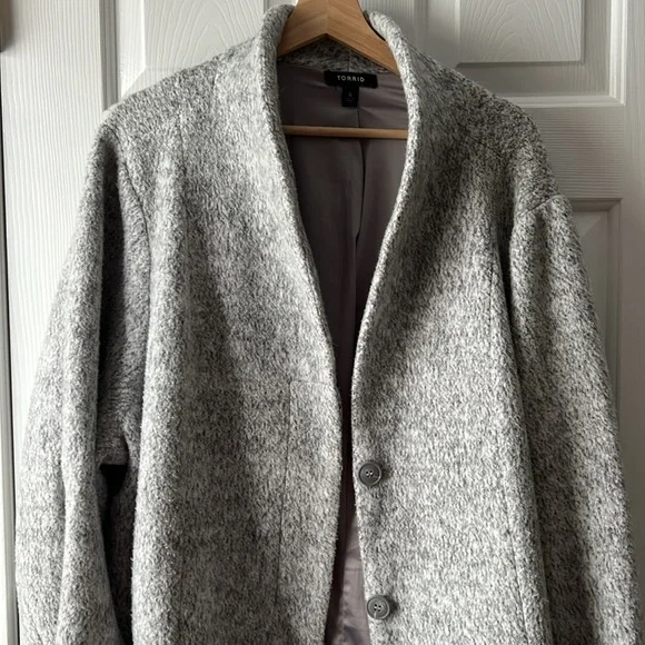 Torrid Marled Light Grey Hacci Funnel Neck Coat size 4 - Picture 4 of 12